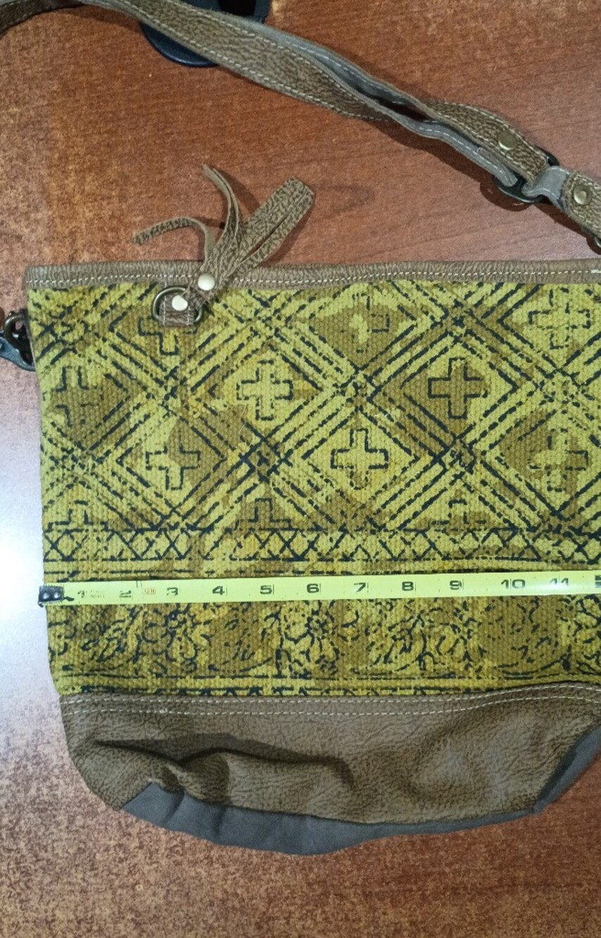 Myra Bag Yellow Embroidered Crossbody with Brown Leather Trim - Picture 6 of 8